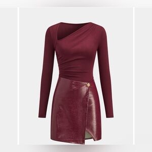 Commense One Shoulder Burgundy Dress
